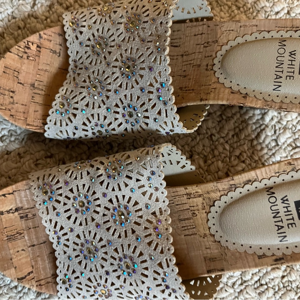 White Mountain Beige Embellished Sandals
